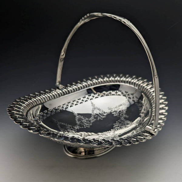 1902 British antique silver plate large basket Walker and Hall